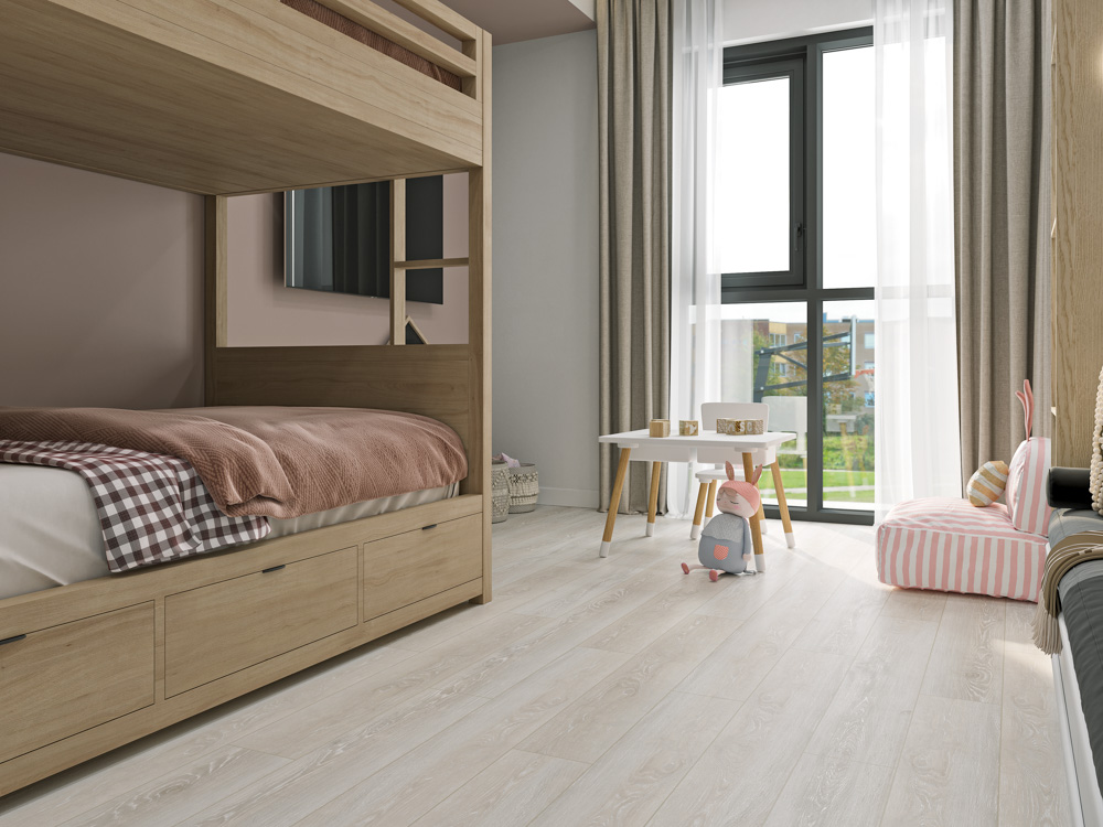 Кварцвиниловый SPC ламинат Cronafloor Wood Дуб Мане ZH-82018-5 1200×180×4 фото в интерьере